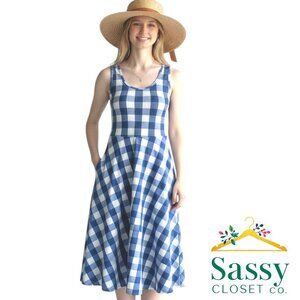 LuLaRoe Sleeveless Plaid Midi Dress Pockets Blue White NWT XL